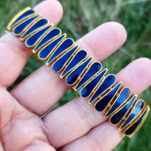 Vtg Glossy Navy Blue Enamel Italian Designer VIRO Goldtone Quality Link Bracelet